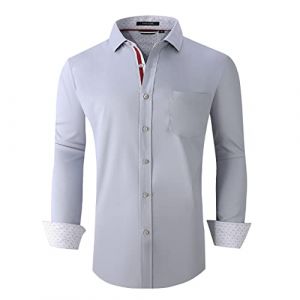 Alex Vando Chemise pour homme avec boutons en bambou &eacute;lastiques, sans plis, coupe r&eacute;guli&egrave;re, argent, Large (Alex Vando Clothing, neuf)