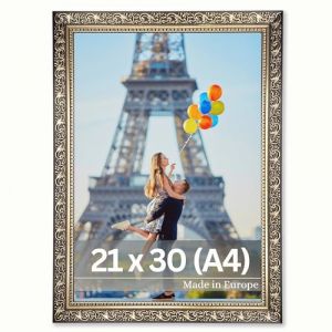 VictoR Cadre photo Vinci - 21x30cm (A4) - Noir Or - Vintage Baroque - Bord d&eacute;cor&eacute; 22x20mm - Verre acrylique r&eacute;sistant - Dos en MDF - Pour format portrait et paysage - Fabriqu&eacute; en Europe (Victor_Store, neuf)