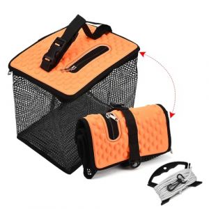 Blueshyhall Bourriche Peche Flottante, Panier &agrave; Filet de P&ecirc;che &agrave; Pied pour Petits Poissons, Crevettes, Crabes, Filet de P&ecirc;che Flottant Pliable Cage d Appat de Peche avec Corde de 5M (28 x 22 x 24 cm) (Blueshyhall, neuf)