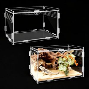 ZHITENG 360°Terrarium à Escargots en Acrylique, 20x12x12cm Terrarium Acrylique, Transparent Vivarium, Cage D'élevage de Reptiles Respirante, Cage D'élevage en Plastique pour Lézard, Mille Pattes (AZHITENG, neuf)