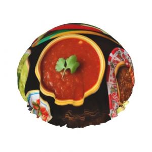 Bonnet de douche mexicain imprimé alimentaire pour femmes et hommes, bonnet de bain réutilisable en tissu double couche pour filles (xiehuaLJFDY, neuf)