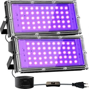 Indmird Lumiere Noire LED 50W, Lot de 2 Projecteur LED UV Ext&eacute;rieur 395-400nm Lumi&egrave;re Noire Ultraviolet IP65 Etanche Lampe LED Ultra Violet pour Soiree Fluo, Body Painting, Bar, Aquarium, Halloween (LemonandOrange, neuf)