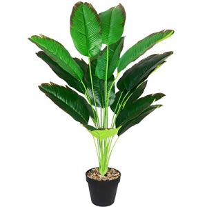 AIVORIUY Plantes Artificielles Arbre Oiseau de Paradis Artificiel en Pot Palmier Fausse avec Feuilles Bananier Tropical 80CM Grande Vertes Décoration pour Maison Salon Moderne (Rouge) (AIVORIUY-FR, neuf)