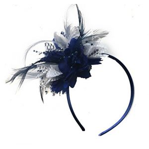 Bibi sur serre-t&ecirc;te pour mariage style ascot bleu marine et argent (Caprilite, neuf)