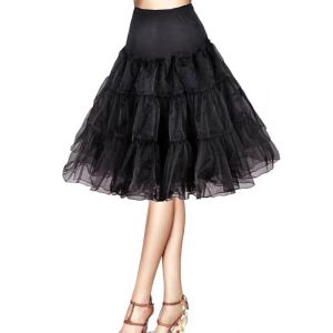 Jupon ann&eacute;es 50 Vintage en Tulle Rockabilly Petticoat Femme Tulle Hoopless Cocktail Jupe Underskirt Fille 50s Retro Demi-Jupe Robe Ballet Bal Jupons Tutu Demi-Slip Longueur 66cm/26inch(Noir,48) (Happy&Princess, neuf)