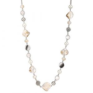 FULU AUTUMN Long Collier de Perles en Pierre pour Femmes Collier de Cha&icirc;ne en Argent avec Cristaux de Coquillage Bijoux de Mode Cadeau No&euml;l pour Maman(White) (FULU AUTNMN-, neuf)