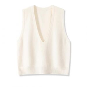 shownicer Pull sans Manche Femme Chaud Col V Gilet en Tricot Couleur Unie Sweater A Blanc L (Bang Okay Design, neuf)