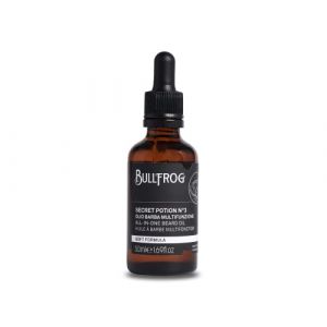 Bullfrog Secret Potion N.3 Huile à Barbe Tout-en-un 50 ml - Enrichie de Nombreux Ingrédients Nutritifs - Parfumée et Nourrissante - Notes Marines, Boisées et Ambrées - Fabriquée en Italie (BULLFROG BARBERSHOP, neuf)