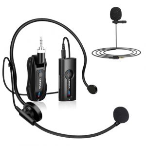 KIMAFUN Micro Serre-t&ecirc;te et Cravate sans Fil 2.4G, Microphone Lavalier sans Fil, Compact et Portable pour l'enseignement en Classe, R&eacute;union, Entretien, Discours, S&eacute;minaire, KM-G70 (1TX+1RX) (MICWANT-EU, neuf)