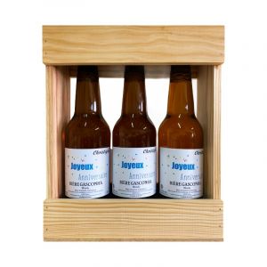 Coffret biere BRASSERIE GASCONHA + Caisse bois - Coffret degustation biere avec etiquette bouteille personnalisable pour pr&eacute;nom, logo, message&hellip; [ Coffret de biere a offrir ] (Blonde, 3x33 CL) (Mabouteille, neuf)