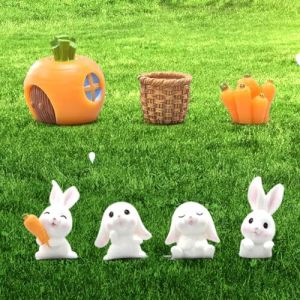 KSJEHW 7pcs Mini Lapin en Résine, Petits Lapin Miniature Résine Figurine Lapin Miniature Mini pour Artisanat Maison Jeu de Farce Maison de Poupée Projet Scolaire Forêt Pâturages (wangwenqingouzhoudianpu, neuf)