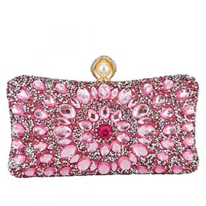 Boutique De FGG Pochette en cristal avec fermoir perle pour femme, sac de soir&eacute;e, sac &agrave; main de mariage, pochette de f&ecirc;te, pochette &agrave; strass, mini, rose, Small (Boutique de FGG, neuf)