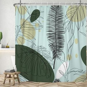 Uiiooazy Rideau Douche Vert, Rideau de Douche 200x180cm Anti Moisissure Tropicale Abstrait Feuilles de Palmier Rideaux de Baignoire Tissu Lavable Imperméable Rideaux Salle de Bain avec 12 Crochets (dongguibinjingpinxiaodianpu, neuf)