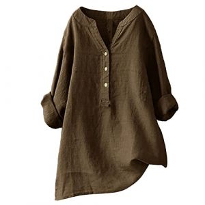 Tunique Grande Taille Femme Chic Chemisier Blouse Haut Habillé Liquette Chinois Manche Longue Col V Vetement pour Ronde Mode 2024 Marron XL (SCBFDI, neuf)