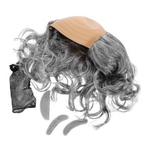 UPKOCH Postiche Chauve 3 Pièces avec Cuir Chevelu Ondulé Moustache et Sourcils Gris Ensemble Déguisement Vieil Homme pour Halloween et Fêtes Costumées (But Qihui, neuf)