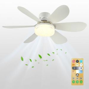 Demiawaking Ventilateur de Plafond avec Lumi&egrave;re et Telecommande, 40W Ventilateur Plafond Silencieux, Douille E26/27,6 Pales, 3 Vitesses, LED Ventilateur dimmable Plafond (Blanc) (demiawaking, neuf)