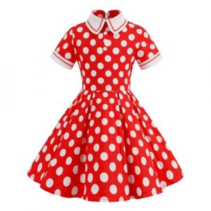 Générique Robe pour Fille Robe Années 50 Vintage à Pois Filles Col à Encoche Boutons Robe Robe Fille Partie Enfants Robe pour Enfants d'été 3-12 Ans (Seraphido, neuf)