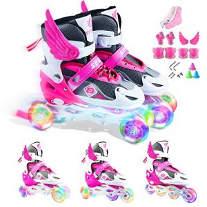 Patins à Roues alignées réglables pour garçons Filles débutants, Patins à roulettes 3 en 1 Patins à Roues alignées avec Roue Lumineuse LED Sûr et Durable pour Femmes et Hommes Enfants et Adultes (Henghua, neuf)