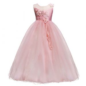 Enfant Fille Robe Cérémonie Longue en Dentelle Robe de Princesse Corsage Florale Fleur Costume Habillée de Soirée Mariage Demoiselle d'Honneur Baptême Fête Anniversaire Cocktail 15-16 Ans Rose (IBTOMCASTLE, neuf)