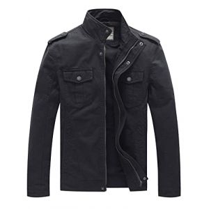 WenVen Homme Veste d'Extérieur en Coton Vestes Classique Manteau Casual Léger Veste Cargo de Style Militaire Blouson d'Extérieur Décontracté Gris Foncé XL (C'est la vie, neuf)