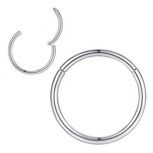 Lot de 2 paires d'anneaux de nez de 18 g pour homme et femme - 8 mm - Calibre 18 - Anneau &agrave; charni&egrave;re en acier chirurgical 316L - Pour cartilage, h&eacute;lix, lobe, daith, rook, conque, tragus (LoveBodyJewelry, neuf)