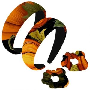 etoenbrc Lot de 2 bandeaux larges et chouchous en polyester pour femmes, Thanksgiving, feuilles de citrouille, serre-tête F, serre-tête tendance antidérapant pour filles et femmes, accessoires de (GZYHHTY, neuf)