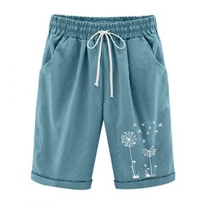 Bermuda Femme Été en Lin Ou Coton Shorts et Bermudas Habillé Femmes Grande Taille Élastique avec Poches Confortable Ample Mode Casual Imprimé Pissenlit Short Sport Jogging Pantalons Court Pas Cher (⭐⭐⭐⭐⭐AEGJEGVD⭐⭐⭐⭐⭐, neuf)