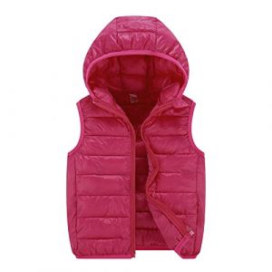 Doudoune sans Manche Enfant Garcon Fille Duvet Hiver Matelassé Veste à Capuche Gilet Couleur Unie D'Extérieur Chaud Gilets à Capuche avec Zippée Manteau en Duvet Veste Légère Manteau Chaud Coupe-Vent (hoarse-NU, neuf)