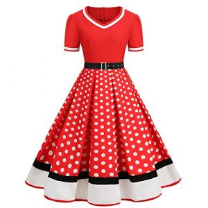 Robe Vintage Ann&eacute;Es 50 Pin Up Femme Imprim&eacute;E &agrave; Pois Mi Longue El&eacute;Gante Style 1950'S Audrey Hepburn Fronc&eacute; &agrave; Volants Robe Ann&eacute;E 60 Rockabilly Oversize l'ourlet Comfort (qiaoxiahe, neuf)