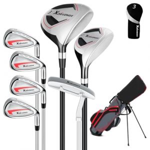 XDriveMax Ensemble de Club de Golf pour Homme gaucher 8 Pièces, avec Sac de Support avec Housse de Pluie, Bois de Fairway 3# avec Couvre-tête, 5# Hybride, 5#, 7#, 9# S# Fer et Putter (YYMHL-EUR, neuf)