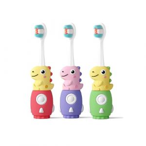 Vonmerie 3 pi&egrave;ces enfants brosse &agrave; dents dinosaure forme 0-6 ans - avec brosse &agrave; dents particuli&egrave;rement doux (violet & vert & rouge/t&ecirc;te &agrave; ultrasons) (CHUYT, neuf)