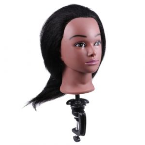 DECHOUS T&ecirc;te &agrave; Coiffer Mannequin pour Formation Coiffure Peau Noire avec Cheveux Naturels pour &Eacute;cole de Cosm&eacute;tologie et Salon Pratique pour Tressage Coupe et Stylisme (Delicious.C, neuf)