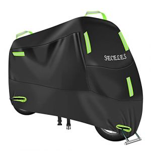 SECELES Housse Moto Ext&eacute;rieur Interieur Oxford 300D, B&acirc;che de Protection Moto Etanche avec 7 Bandes r&eacute;fl&eacute;chissantes et 2 Trous de Serrure, pour Scooter Motocross (XXL:245 x 95 x 125 cm) (RuiLian FR, neuf)