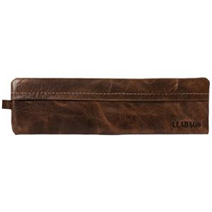 LEABAGS Trousse en Cuir véritable pour Travail, université, école, Trousse à Crayons, étui en Cuir, Taille S & L, Vintage Cognac, L, Décontracté (Marketplace-Powerbrands, neuf)