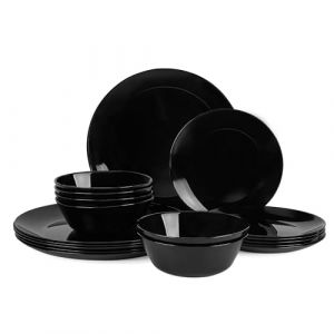 LaGlint Verre Opale Service de Table 18 Pièces pour 6 Personnes Noire, 6 Assiettes Plates, 6 Assiettes à Salade, 6 Bol à Céréale, Empilabe et Passe au Lave-vaisselle (LaGlint, neuf)