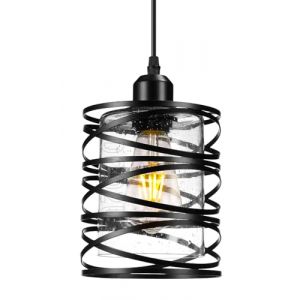PETITES ECREVISSES Lustre Suspension Industrielle R&eacute;tro Luminaire Suspension Vintage en M&eacute;tal Plafonnier E27 avec Abat-jour en Verre pour Chambre Restaurant S&eacute;jour(Abat-jour en verre transparent - A) (DOO2U, neuf)