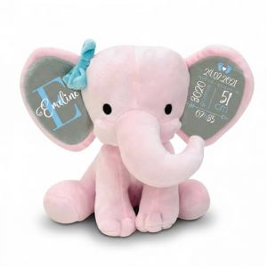 Love Faith - &Eacute;l&eacute;phant en Peluche Rose avec n&oelig;ud Bleu - Peluche b&eacute;b&eacute; personnalis&eacute;e pour Naissance, bapt&ecirc;me ou Anniversaire (Love & Faith DE, neuf)