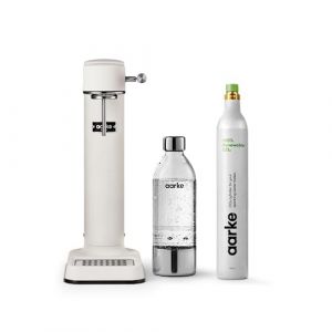 Aarke Carbonator 3 Machine &agrave; eau gazeuse en acier inoxydable, finition blanc mat + cylindre de 60 litres avec CO2 renouvelable (AARKE, neuf)