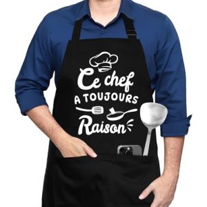 FUKPO Tablier Cuisine Homme Personnalisé, Réglable Tablier Professionnel Humour Rigolo Drole Barbecue Bbq Noir, Tablier de Cuisine Coton Cadeau Fete Des Peres Saint Papa Noel Valentin (KTT TEEN, neuf)