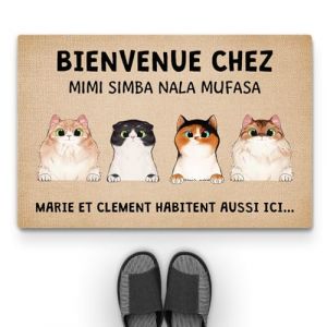 Cadeau Plus Tapis Personnalisé Paillasson - Les Chats vivent Ici Aussi - Tapis personnalisé entrée, Paillasson Entree (4 Chats) (CADEAUPLUS, neuf)
