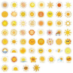 Lot de 60 autocollants solaires mignons, stickers de soleil, stickers pour enfants, stickers de boissons, vinyle &eacute;tanche, stickers r&eacute;utilisables, d&eacute;coration de v&eacute;hicules, accessoires pour sacs, d (guizhouguanleidianzikejiyouxiangongsi, neuf)