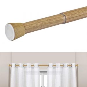 Tringle &agrave; rideau sans per&ccedil;age t&eacute;lescopique en m&eacute;tal extensible 28 mm fixation par pression r&eacute;sistante pour rideaux placards et salle de bain STORESDECO finition bois 50-80 cm (STORESDECO, neuf)