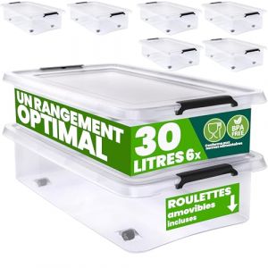 Deuba® 6X Boîte de Rangement 30L en Plastique Transparent empilable sans BPA Gain de Place Caisse de Rangement roulettes (DEUBA-FR, neuf)
