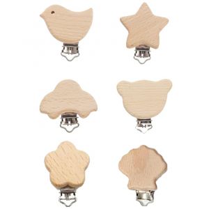 Attache Tetine Bois, Pince Attache Tetine, Kit Attache Tetine, Clip Attache Tetine, Sucette Clips Fixation pour Garçons Filles Bébé, 6 Pièces (charey, neuf)