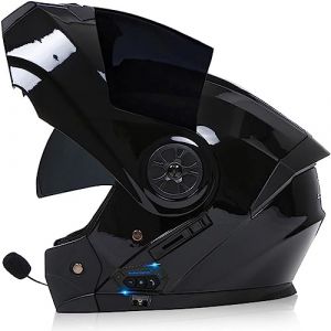 Adulte Bluetooth Modulable Casque Moto Homme Et Femme ECE Homologué Flip Up Casque Moto avec Double Visière pour Anti-Collision Casque Scooter Integral Modulable Locomotive Casque (GLHXD, neuf)