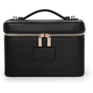 Starnearby Trousse de Maquillage en Cuir Femme, Trousse de Toilette Voyage avec Compartiments Amovibles, Pochette Rangement Maquillage Portable, Trousse Cosm&eacute;tique Femme (Noir) (Pasercvxzoreso, neuf)