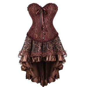 Jutrisujo Robe Corset Femme Bustier Jupe Sexy Dentelle Floral Gu&ecirc;pi&egrave;re Lingerie Grande Taille Burlesque Halloween Brun S (jutrisujo Unique, neuf)