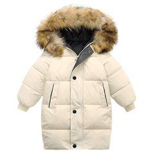 amropi Garçon Fille Manteau Parka Epaisse Veste à Capuche en Fourrure Chaud Hiver Blouson Beige, 9-10 Ans (YunBao Footwear Trade, neuf)