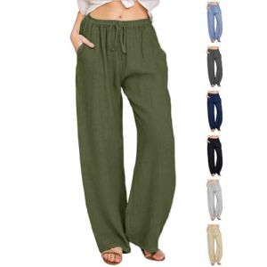 CheChury Pantalon Lin Femme &Eacute;t&eacute; D&eacute;contract&eacute;s Pantalons Mode Coton Chanvre Confortable Jogging Plage R&eacute;tro Pants Taille Elastique Pantalon avec Poches,Vert,XXL (LYworld, neuf)
