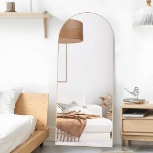 Elemango Miroir de Sol bombé - 165 x 60 cm - Miroir Mural Complet doré avec Cadre en Aluminium - Dessus bombé - À Suspendre ou à s'appuyer - Miroir de Dressing pour Chambre à Coucher, Salon (ELEMANGO, neuf)